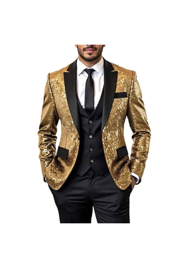 Men's Sequin Blazer Sparkly Glitter Jacket Shiny Suit Dress Jacket Stylish Party Wedding Banquet Prom Tuxedo Gold