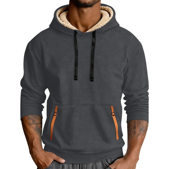 RYDCOT Men's Sherpa Pullover Hoodie Heavyweight Fleece Lined Thick Winter thermal Athletic Sweatshirts Jacket with Kangaroo Pocket Dark Gray