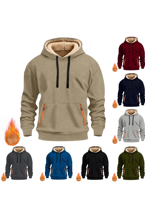 Men's Sherpa Pullover Hoodie Heavyweight Fleece Lined Thick Winter thermal Athletic Sweatshirts Jacket with Kangaroo Pocket Red