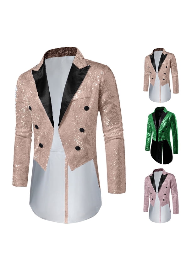 Men's Shiny Sequins Suit Jacket Classic Suit Jacket Tailcoat Fashion,Suitable for Parties,Weddings,Banquets,Proms Pink
