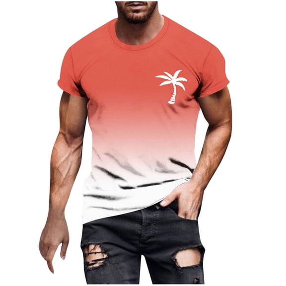 RYDCOT Men's Short Sleeve Palm Tree Graphic Tees Summer Crewneck Cotton Top Shirt Beach Vacation T-Shirts Watermelon Red
