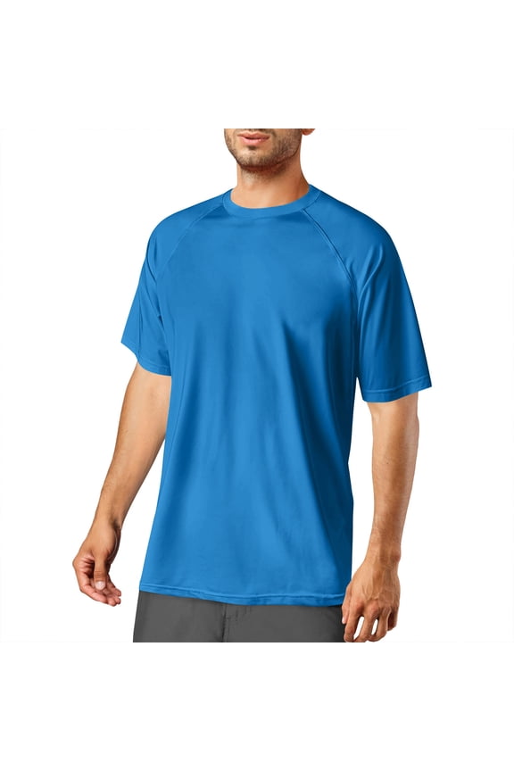 Men's Short Sleeve UPF 50+ T-Shirt Quick Dry Rash Guard Athletic Running Swim Top Tee Performance Water Shirts Blue