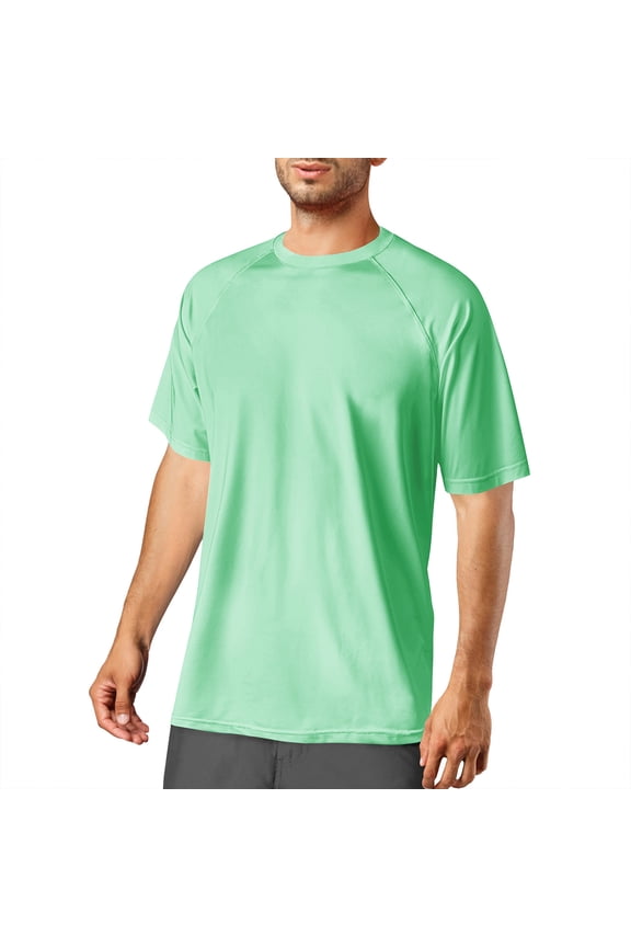 Men's Short Sleeve UPF 50+ T-Shirt Quick Dry Rash Guard Athletic Running Swim Top Tee Performance Water Shirts Mint Green