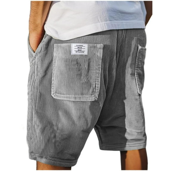RYDCOT Men's Shorts Vintage Embroidered Logo Corduroy Stylish Lace-up Casual Sports and Fitness Home Shorts with Pocket Gray