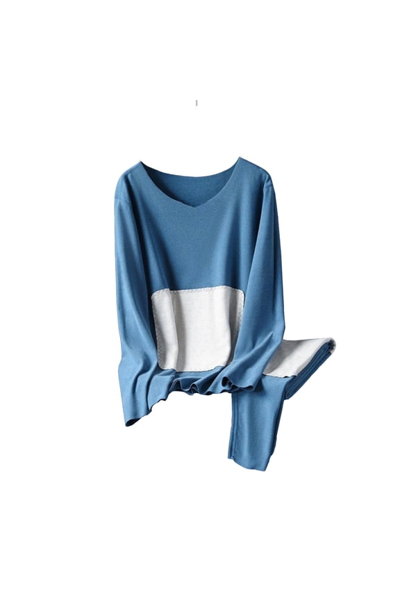 Men's Silk Long Johns Mulberry Silk Long Underwear V-Neck Breathable thermal Fleece Velvet Underwear Sets & Undergarments Blue