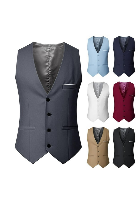 Men's Single Breasted Inner Wearing Suit Vest formal office Work V-Neck Groom Waistcoat Wedding Party White