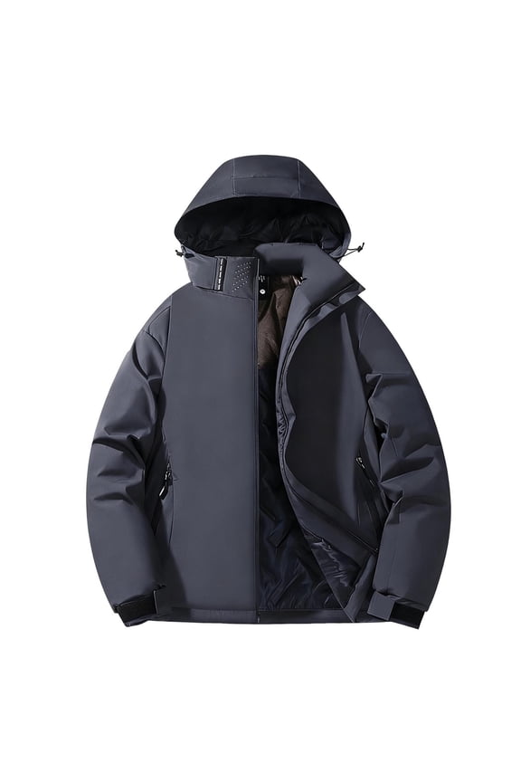 Men's Ski Jacket Warm Winter Snow Fleece Lined Coat Waterproof Waterproof Mountain Windbreaker Snowboarding Puffer Jacket Hooded Down Quilted Coat for Hiking Traval Gray