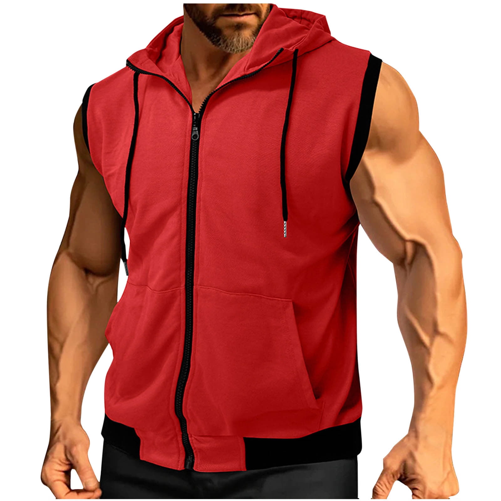 RYDCOT Men's Sleeveless Hoodie Casual Zip up Drawstring Tank Top Hooded ...