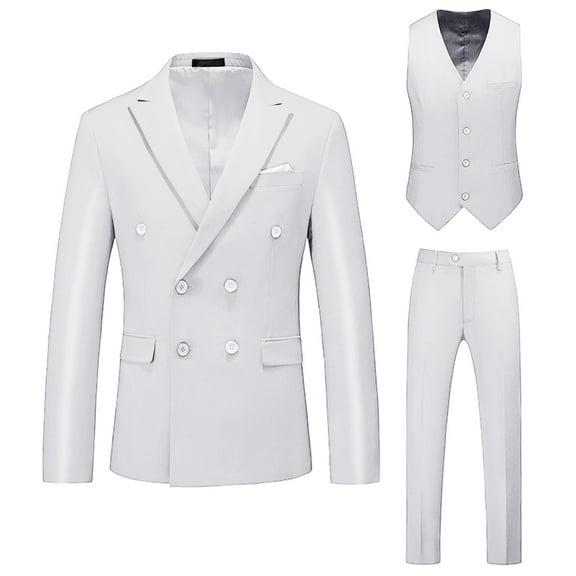 RYDCOT Men's Slim Fit 2 Piece Suit Double Breasted Business Wedding Prom Tuxedo Suits Blazer & Pants Suit Vest Three Piece Set White