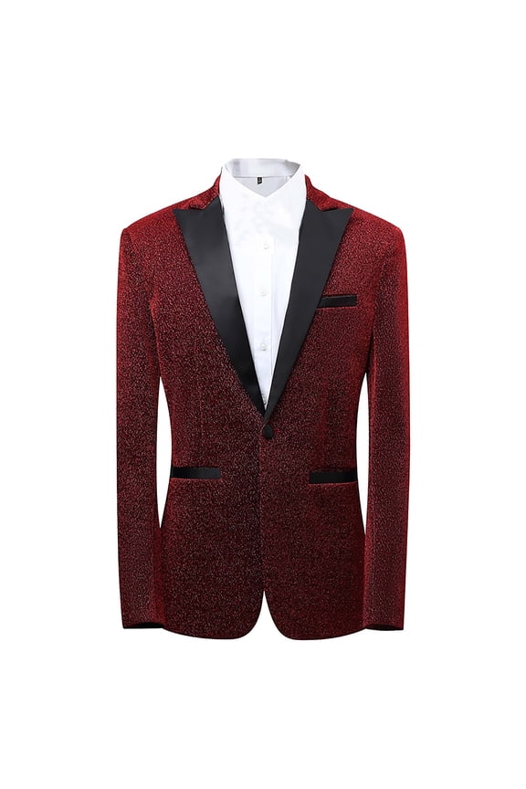 Men's Slim Fit Blazer Jackets Suit Single Row One Button Lightweight Sport Coats Casual Top Red
