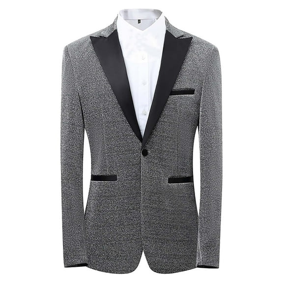 RYDCOT Men's Slim Fit Blazer Jackets Suit Single Row One Button Lightweight Sport Coats Casual Top Silver