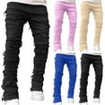 thumbnail image 1 of RYDCOT Men's Slim Fit Stretch Ripped Jeans Distressed Patchwork Stacked Frayed Straight Leg Skinny Flare Denim Pants Pink, 1 of 7