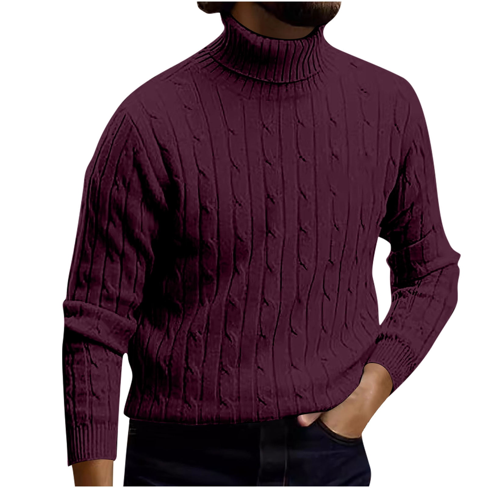 RYDCOT Men's Slim Fit Turtleneck Sweater Casual Twisted Cable Knit ...