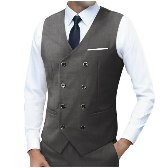 RYDCOT Men's Slim Fit V-Neck British Business Vest Classic Temperament formal Dress Vest Sleeveless Jacket Vest Waistcoat Dark Gray
