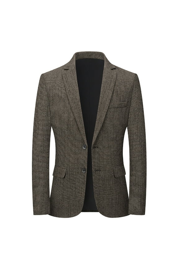 Men's Slim Single Row Two Button Solid Color Long Sleeved Lapel Casual Suit Coat Brown