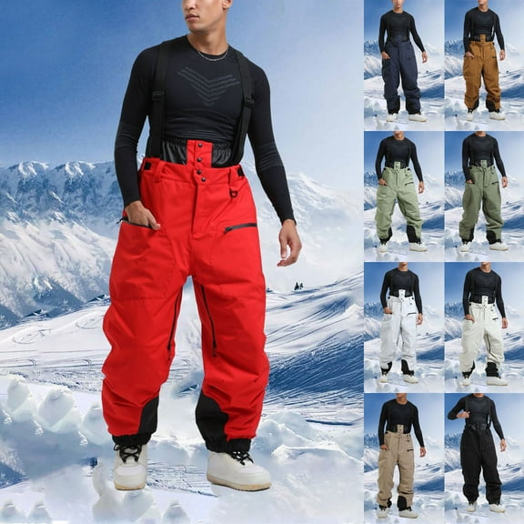 RYDCOT Men's Snow Warm Ski Pants Single and Double Board Windproof and Waterproof Winter Ski Pants Red