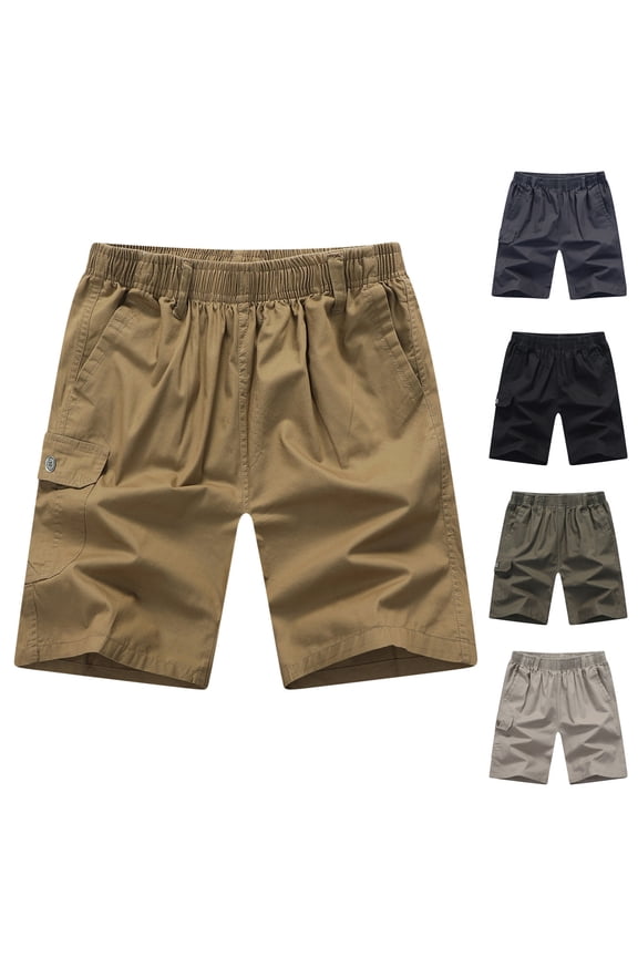 Men's Soft & Light Athletic Cotton Cargo Shorts with Pockets 5"Gym Workout Running Quick Dry Tennis Shorts for Men Khaki