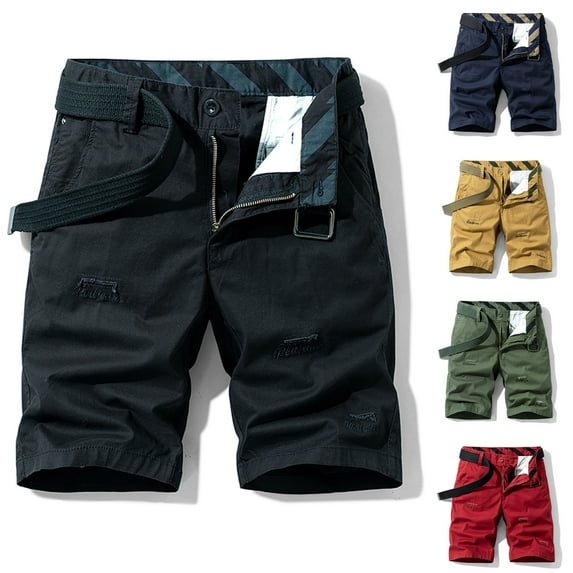 RYDCOT Men's Solid Color Cargo Shorts Casual Loose Summer Multi-Pocket Outdoor Cargo Shorts Red 14(38)