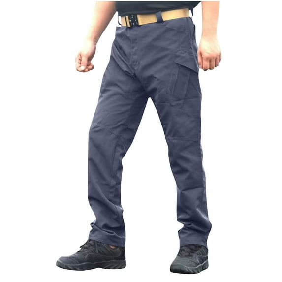 RYDCOT Men's Solid Color Elastic Waist Cargo Pants Sports Outdoor Hiking Multi Pocket Pants Gray 6(M)