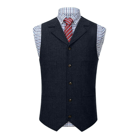 RYDCOT Men's Solid Color Lapel Single Breasted Suit Vest Western Casual Waistcoat for Groomsman Navy