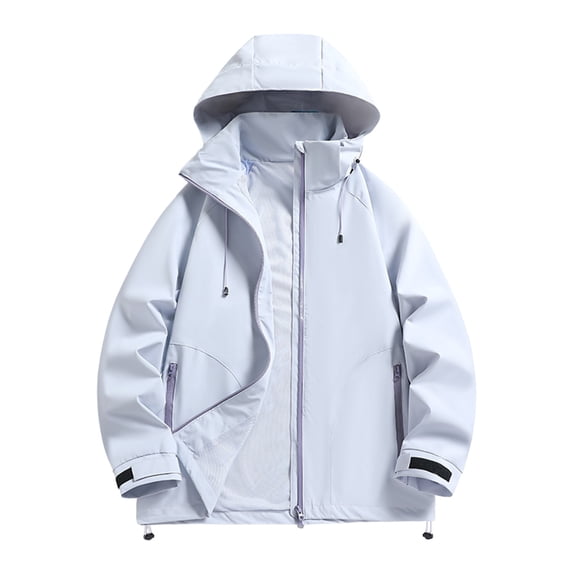 RYDCOT Men's Solid Color Long Sleeved Hooded Workwear Water Resistant Jacket for Hiking,Fishing,Travel Light Blue