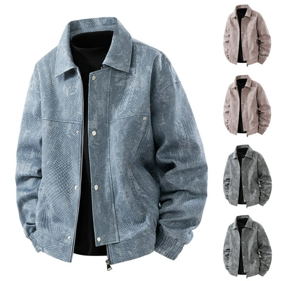 RYDCOT Men's Solid Color Long Sleeved Outdoor Shirts Jacket Lapel Zipper Cardigan Workwear Jacket Pink XL(XL)