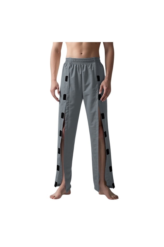 Men's Solid Color Pants Velcro Sweatpants Loose Fit Casual Summer Breathable Long Pants Dark Gray