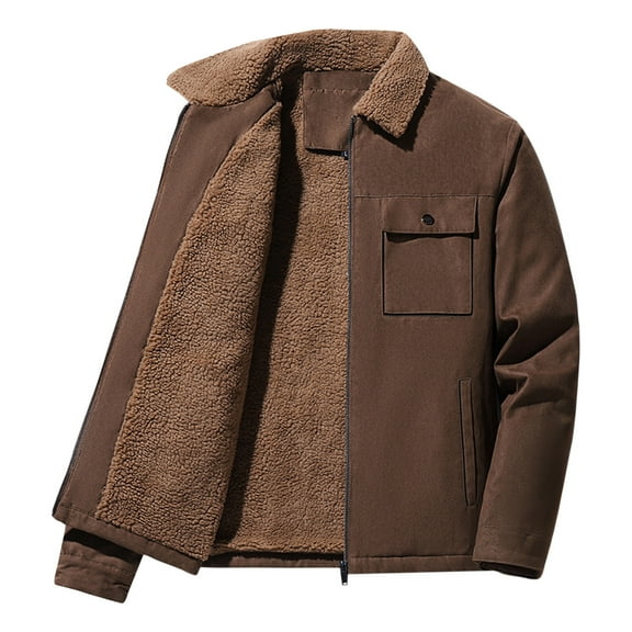 RYDCOT Men's Solid Color Warm Long Sleeved Lapel Button Cardigan Winter Thick thermal Jackets Coat Coffee M(M)