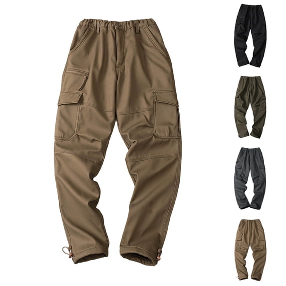 RYDCOT Men's Solid Fleece Lined Heavyweight Cargo Pants with Muti Pockets Khaki