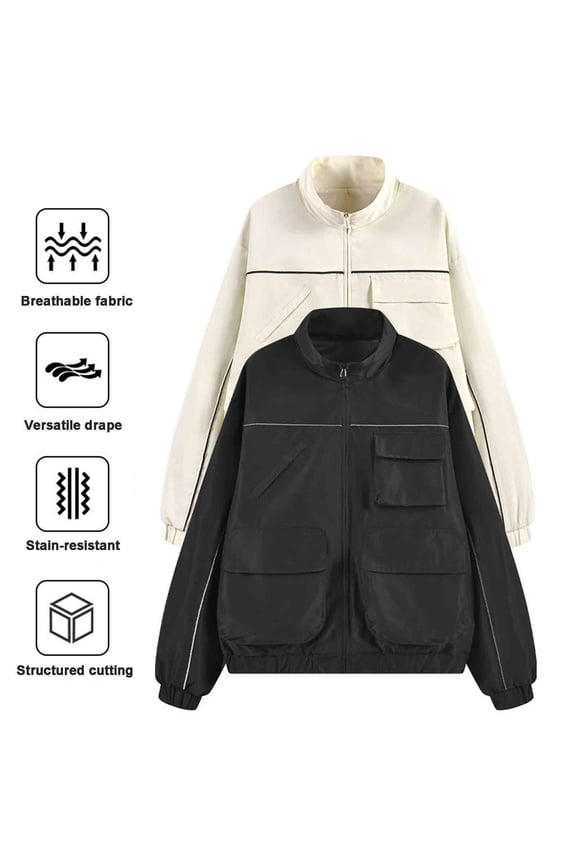 Men's Sports Shell Bomber Jacket Lightweight Windbreaker Outdoor Recreation Coat Black