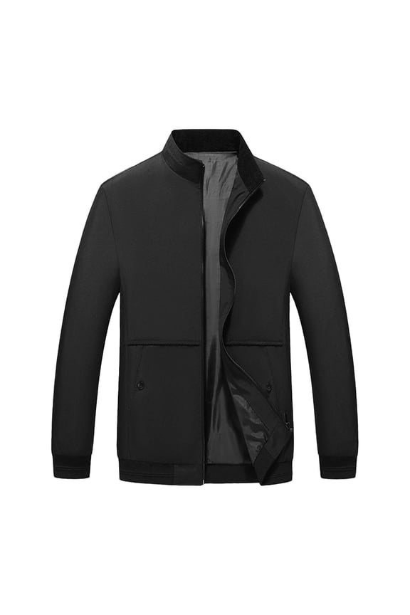 Men's Spring Summer Jacket Full Zip up Lightweight Work Jackets Stand up Collar Business Casual Windbreaker with Muti Pockets Black