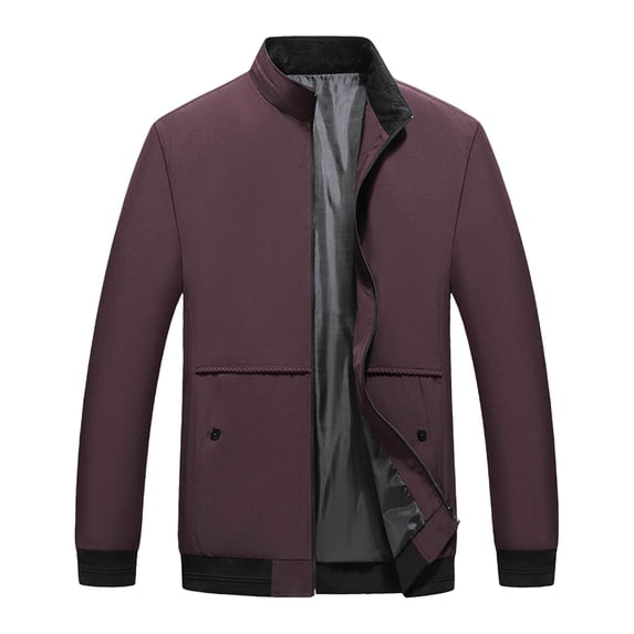RYDCOT Men's Spring Summer Jacket Full Zip up Lightweight Work Jackets Stand up Collar Business Casual Windbreaker with Muti Pockets Wine