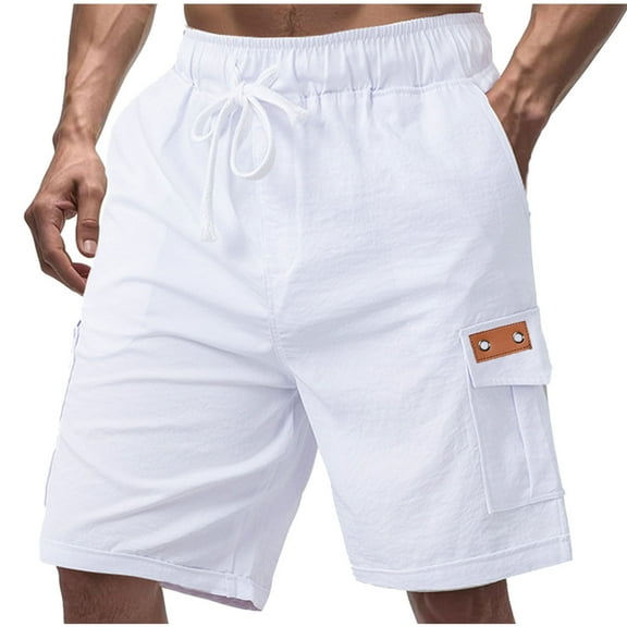 RYDCOT Men's Stretch Cargo Shorts Casual Classic Loose and Breathable Drawstring Summer Beach Shorts with Pockets White