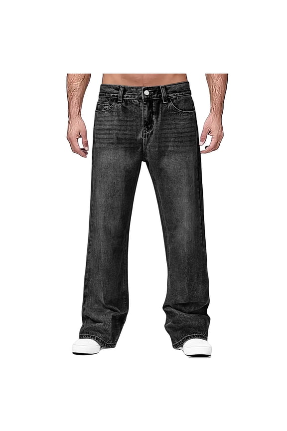 Men's Stretch Regular Fit Bootcut Flared Jeans Cotton Fashion Comfort Flex Waist Denim Pants Black