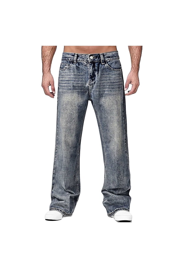 Men's Stretch Regular Fit Bootcut Flared Jeans Cotton Fashion Comfort Flex Waist Denim Pants Blue
