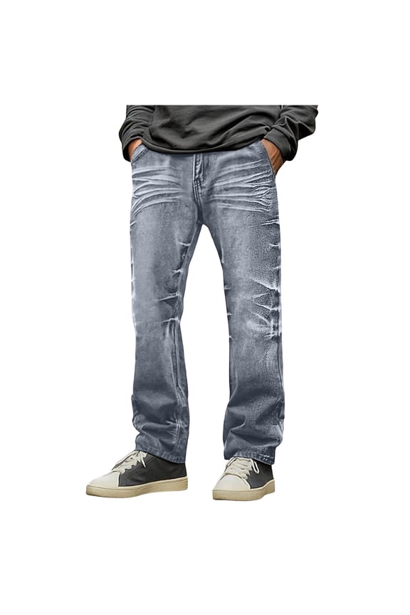 Men's Stretch Slim Fit Bell Bottom Cowboy Washed Gradient Denim Disco Pants Micro Flared Jeans Blue