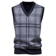 thumbnail image 1 of RYDCOT Men's Striped British Style Elastic Cable Knit Sweater Vest Sleeveless V Neck Sweater Tops Gray, 1 of 9