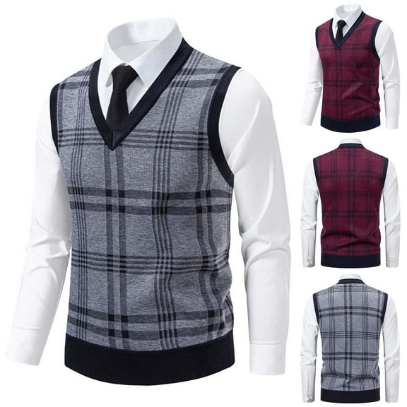 RYDCOT Men's Striped British Style Elastic Cable Knit Sweater Vest Sleeveless V Neck Sweater Tops Wine