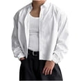 thumbnail image 1 of RYDCOT Men's Striped Button Down Dress Shirt Long Sleeve Collared Business Casual Crop Shirts Top White, 1 of 9
