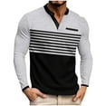 thumbnail image 1 of RYDCOT Men's Striped Color Blocked Business Button Top Long Sleeve Round Neck Pullover Tops Gray, 1 of 6