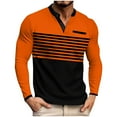 thumbnail image 1 of RYDCOT Men's Striped Color Blocked Business Button Top Long Sleeve Round Neck Pullover Tops Orange, 1 of 6