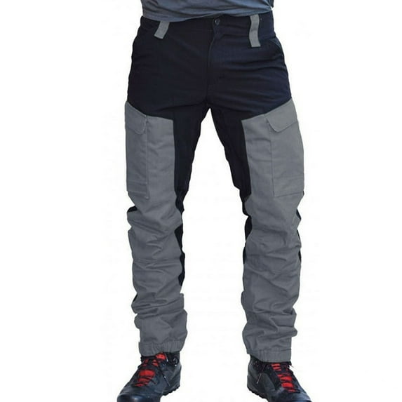 RYDCOT Men's Stylish Loose Fit Streetwear Pants Color Block Casual Athletic Trousers Straight Leg Outdoor Pants Gray