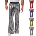 thumbnail image 1 of RYDCOT Men's Stylish Stage Performance Elastic Waistband Flared Pants Shiny Sequins Long Trousers Silver, 1 of 7