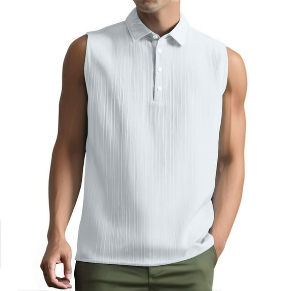 RYDCOT Men's Summer Beach Henley Tank Tops Sleeveless Button up Shirt Casual Knit Textured Polo Tank Shirts White
