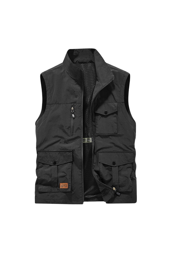 Men's Summer Lightweight Quick Dry Outdoor Multi Pockets Work Fishing Vest for Sai Travel Photo Black