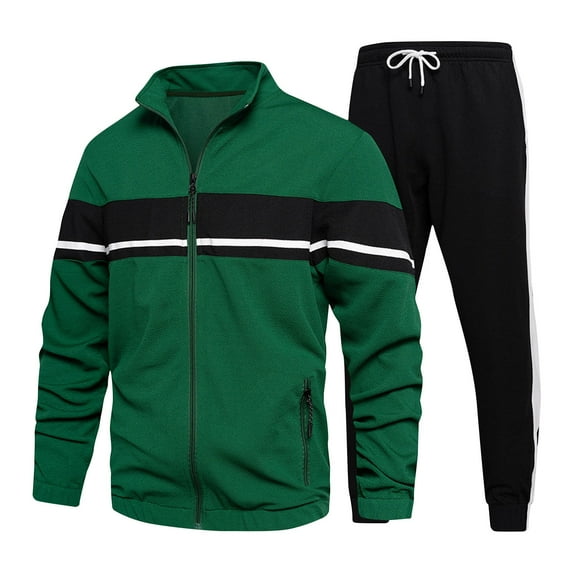 RYDCOT Men's Sweat Suit 2 Piece Outfit Zipper Pocket Long Sleeve and Color Blocked Sports Pants Casual Sports Jogging Tracksuits Set Green 4(S)