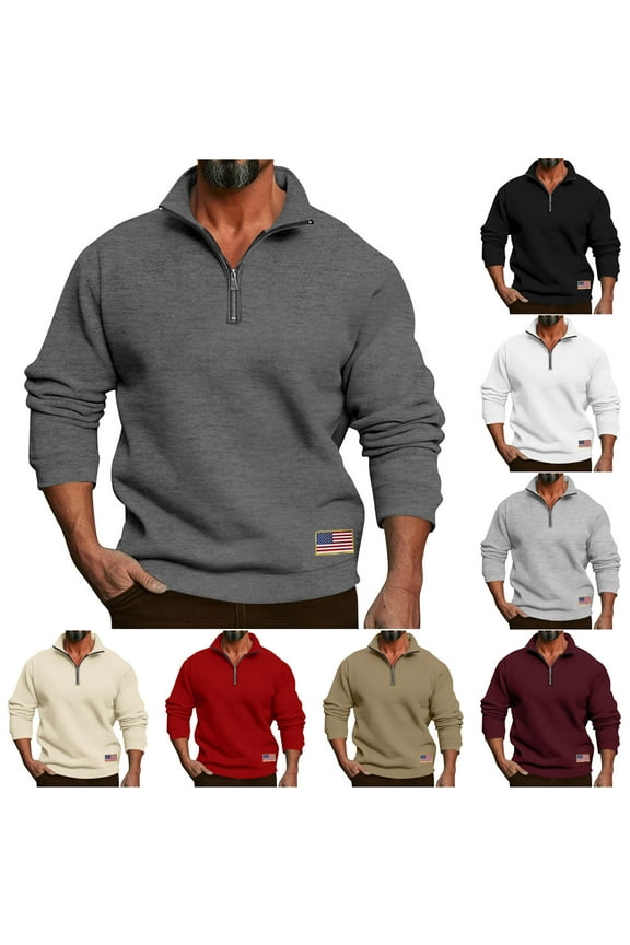 Men's Sweaters 1/4 Zip Cotton Sweater Pullover Polo Sweaters Fall Winter Warm Sweatshirts White