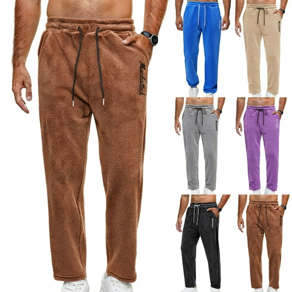 RYDCOT Men's Sweatpants Open Bottom Fleece Lined Straight Leg Sweatpants Elastic Waist Drawstring Baggy Casual Polar Fleece Pants with Pockets Purple