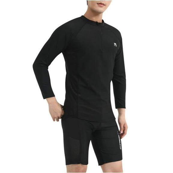RYDCOT Men's Swimsuit Long Sleeve Rash Guard Swim Shirt and Shorts 2 Piece Swimwear Set Black