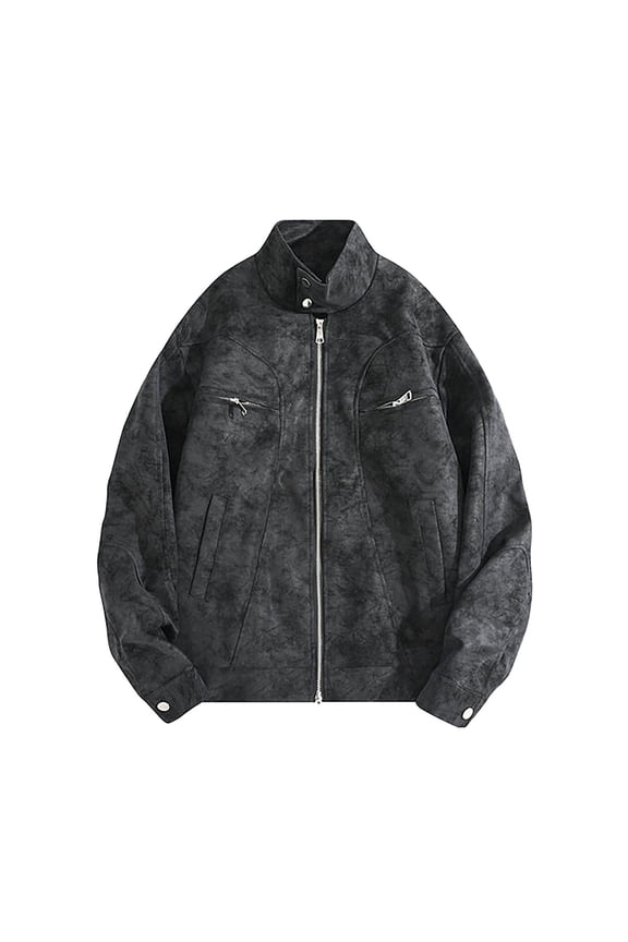 Men's Teen Matte Faux Leather Zip up Bomber Jacket 90S Vintage Biker Racing Moto Jackets Streetwear Coats Black